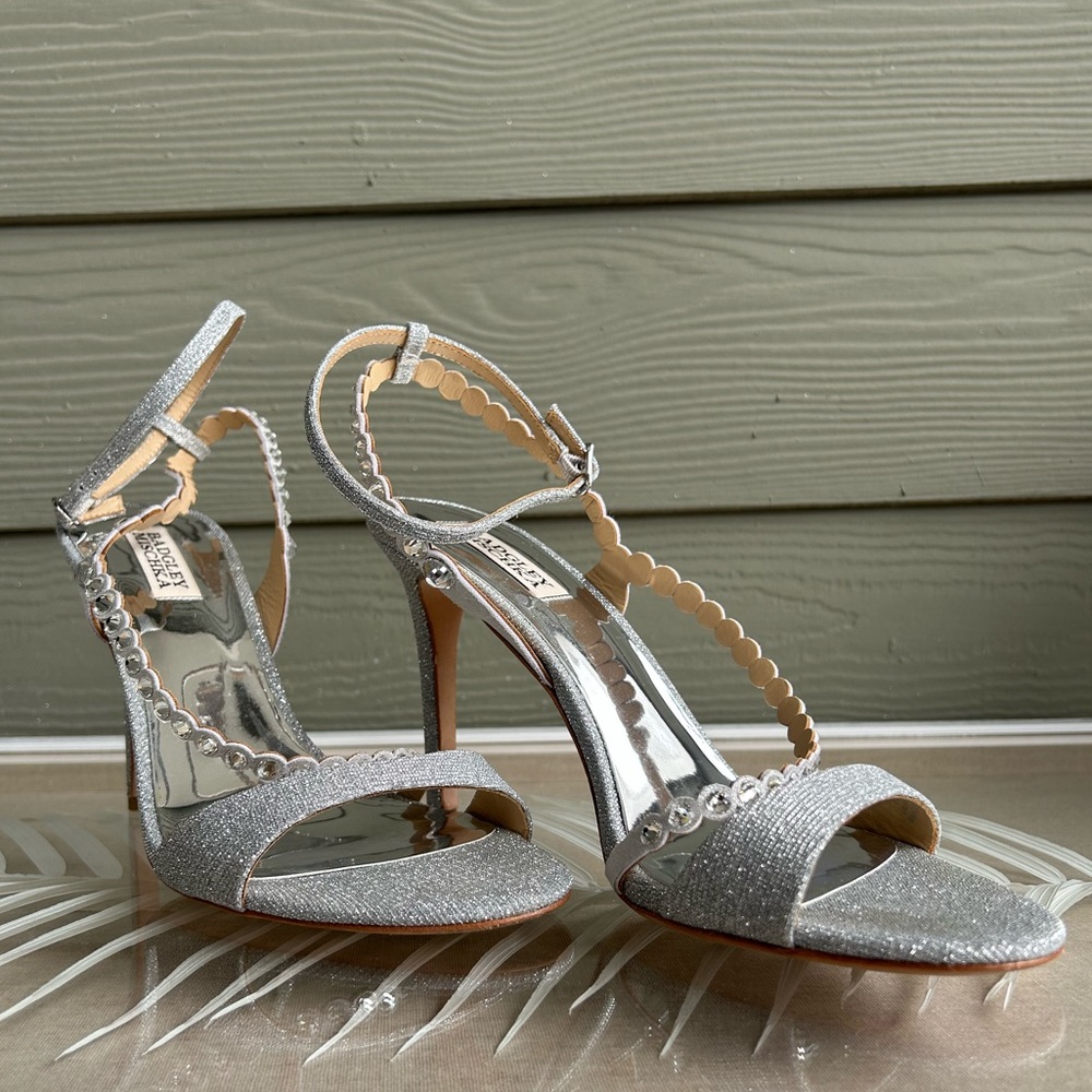 BADGLEY MISCHKA Stiletto Silver Jeweled Heels
